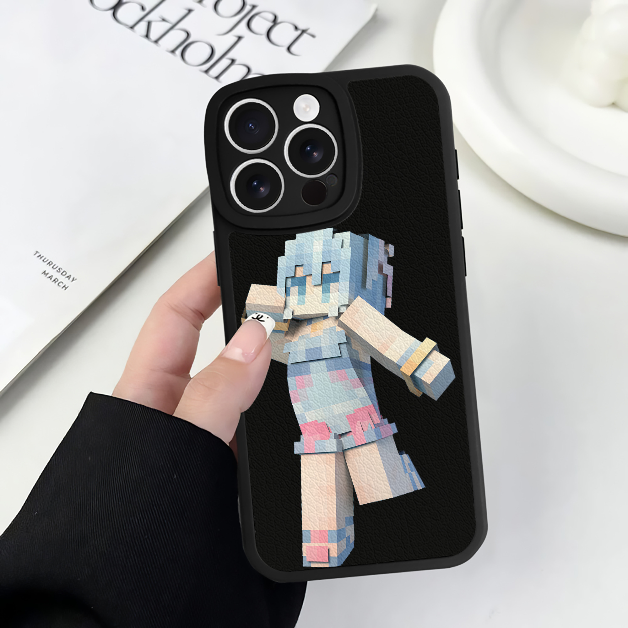 （画像用） マインクラフト ブロックの世界 Minecraft MC Block world 【iPhone 16シリーズ対応】シリコンスマホケース（レザー調） 材質：シリコン